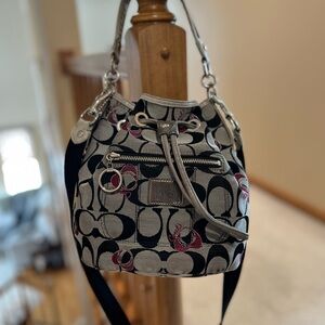 Coach Poppy Bucket Bag Black and Gray Monogram
